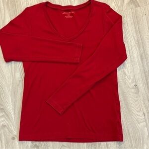 EDDIE BAUER FAVORITES V-NECK LONG SLEEVE TEE SZ L RED